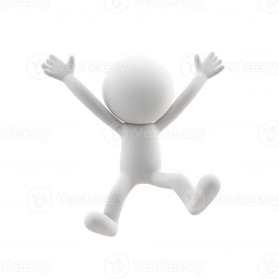 3d icon character leaping, arms transparent expressing exuberant happiness against raised, backdrop png