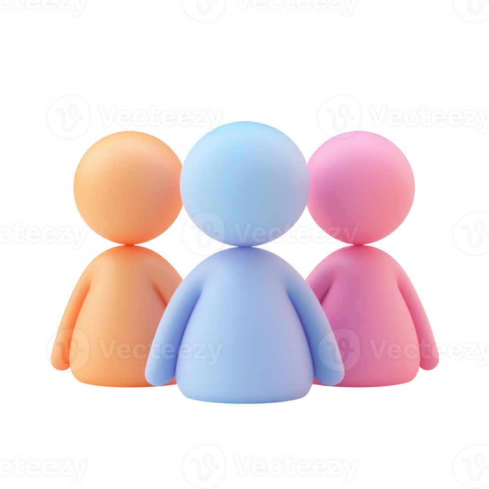 Pastel background icon figurines standing together, symbolizing diversity and unity against clean transparent 3d png