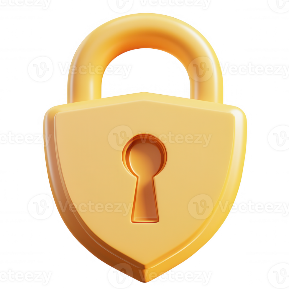 transparent icon of a closed yellow padlock, representing 3d protection and security, isolated on a data background png