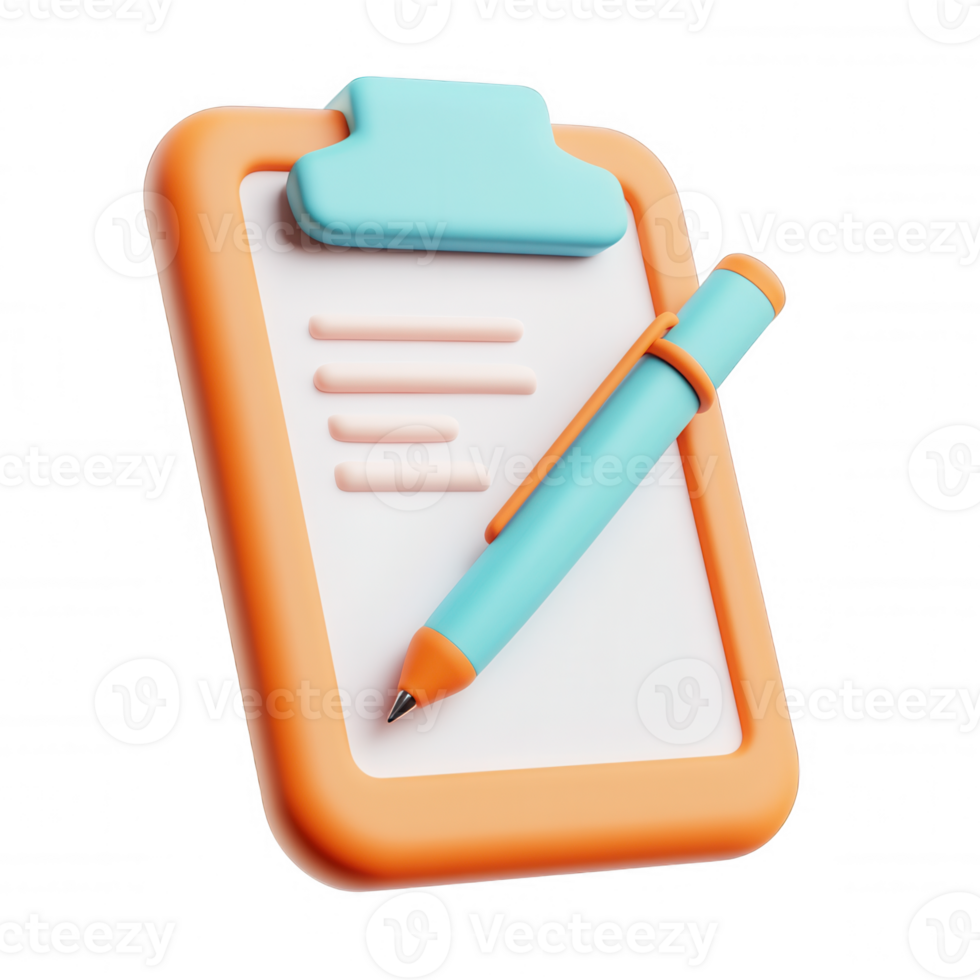 3d icon of a clipboard and pen, ideal for illustrating note taking, office management, or task related concepts png
