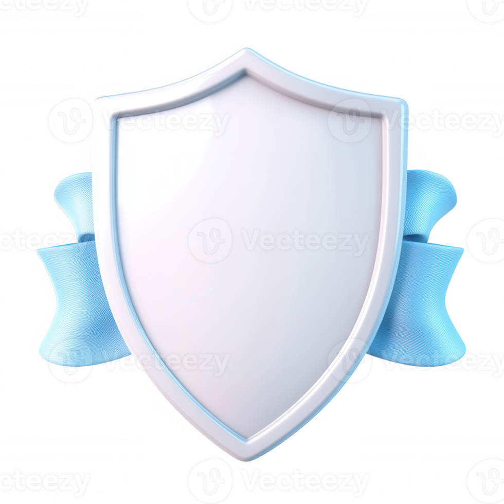 3d icon Glossy blue symbolizing with ribbons shield protection, security, and safety on a transparent background png