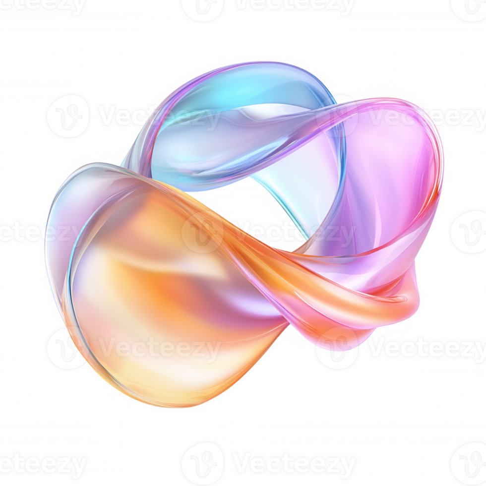 3d icon Translucent pastel glass shapes interweaving, flowing and blending, generating fluid abstract design with ethereal luminosity against transparent background png
