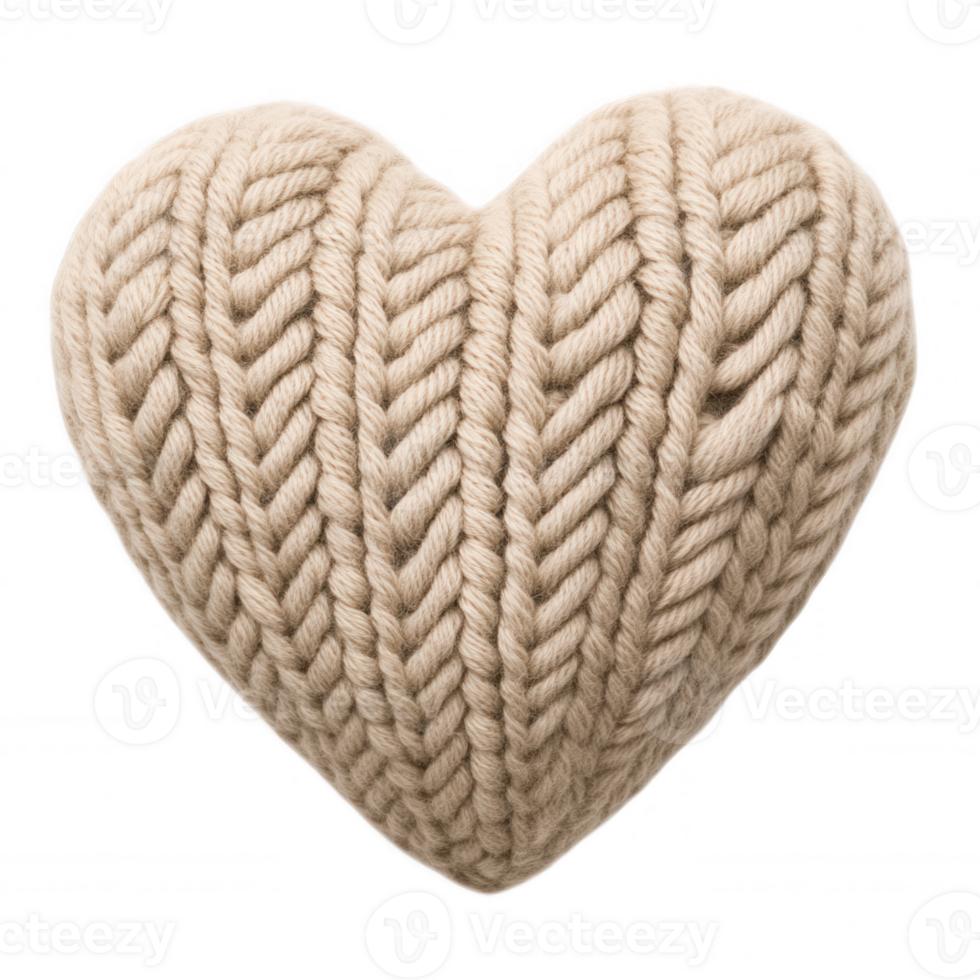 3d icon Soft beige love heart resting against transparent surface, conveying gentle knitted and handcrafted warmth through delicate texture png