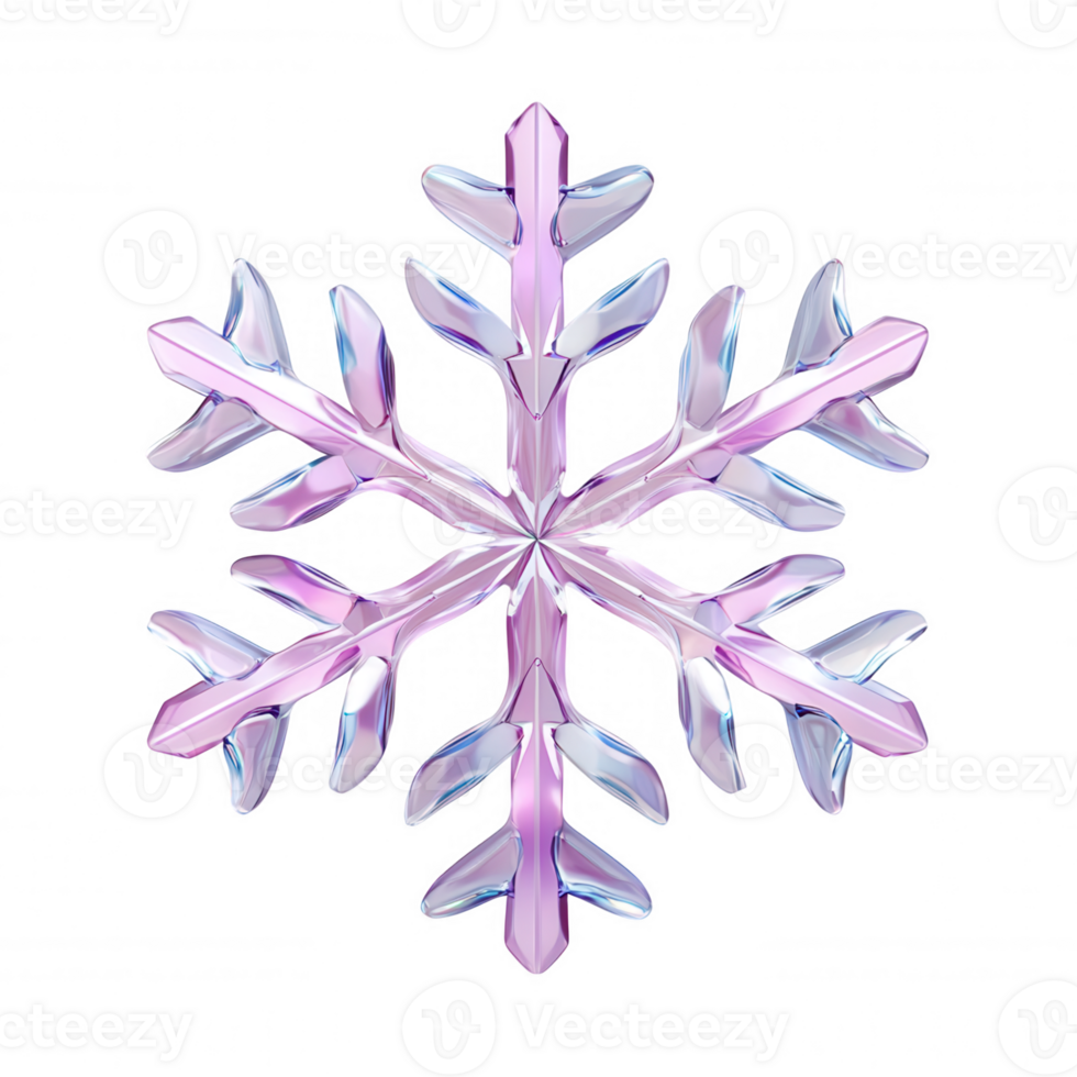 for icon Holographic snowflake 3d with iridescent hues, reflecting winter magic against transparent backdrop glimmering seasonal design elements png