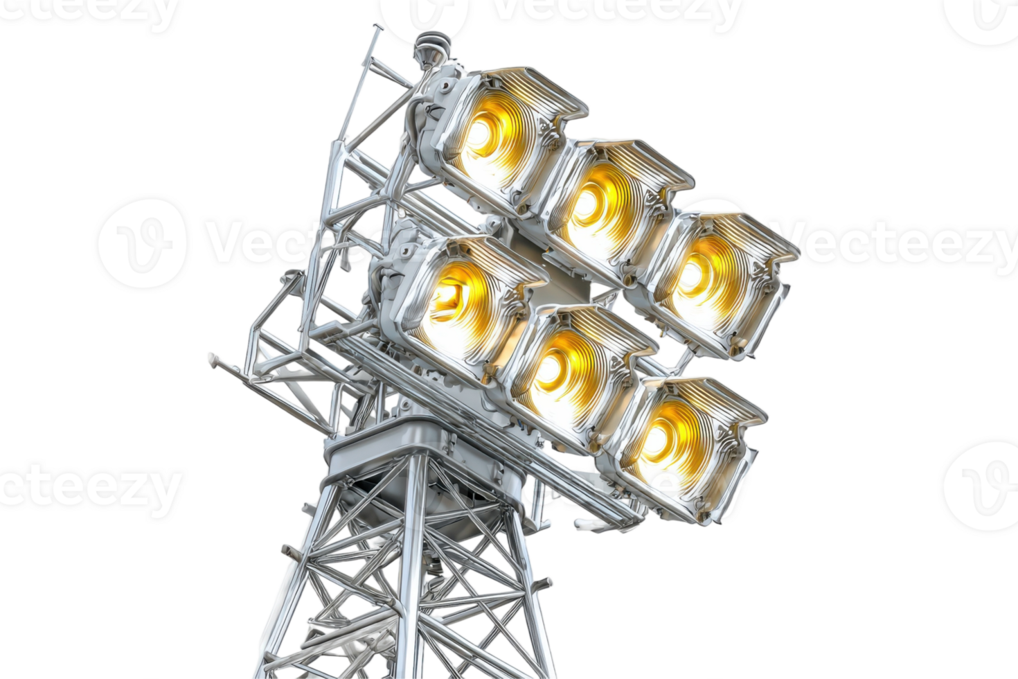 Illuminated stadium lights shine brightly on a metal tower providing powerful outdoor lighting system png