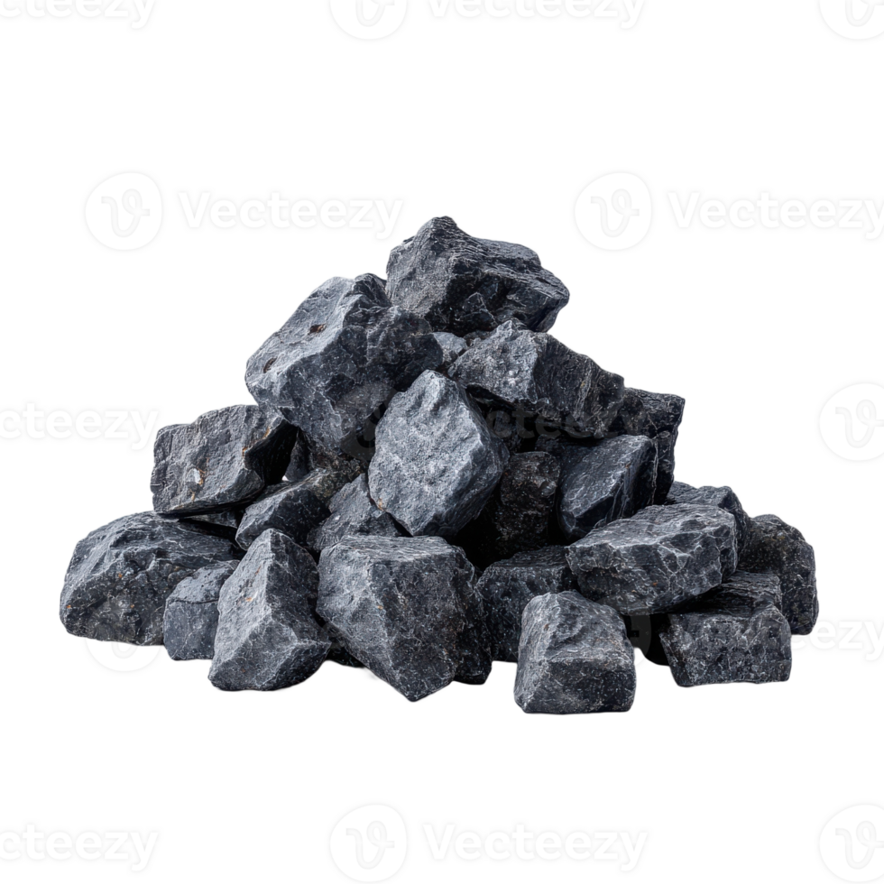 Pile of dark gray rocks and stones on a transparent background for construction or landscaping projects use png