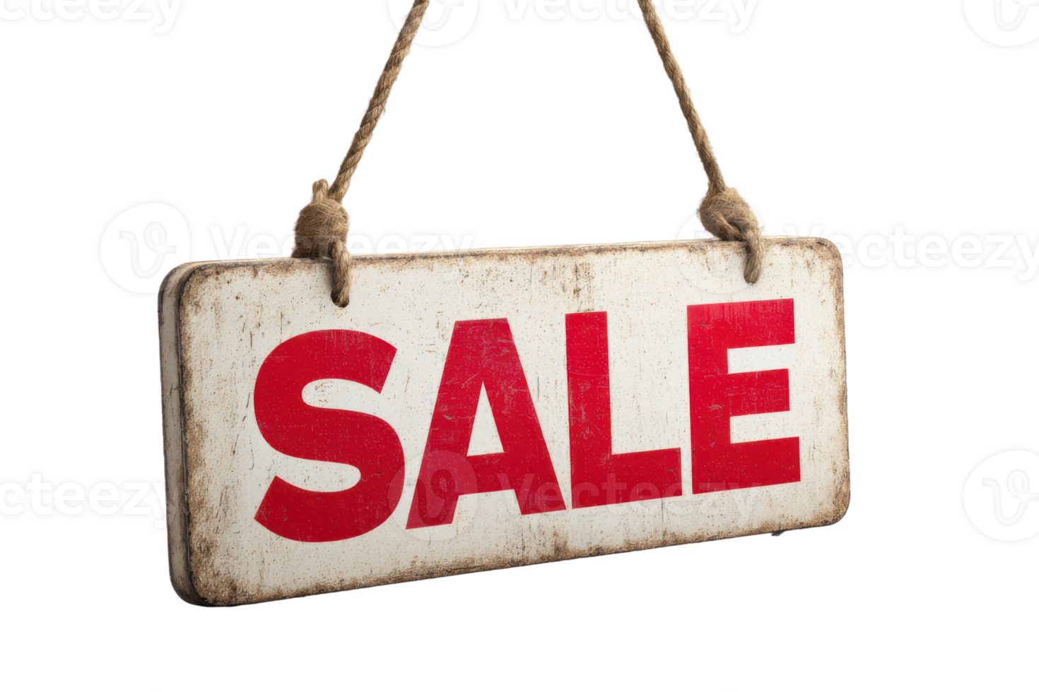 Hanging sale sign with red letters announces promotional discounts and shopping opportunities for customers png