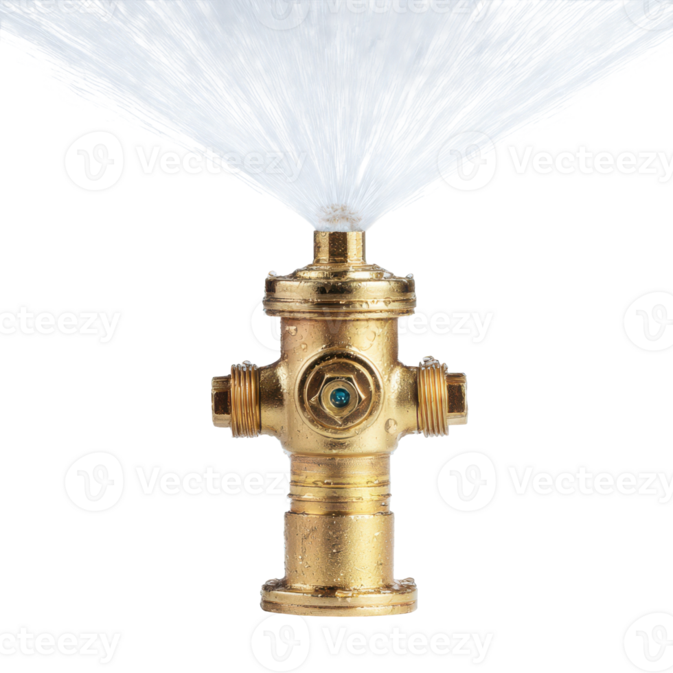 Brass fire hydrant spraying water creates a powerful burst of freshness and hydration for safety needs png