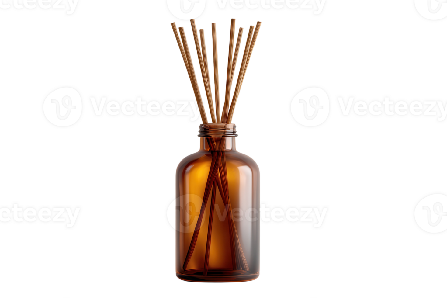 Elegant reed diffuser with aroma sticks in amber glass bottle for home fragrance and aromatherapy use png