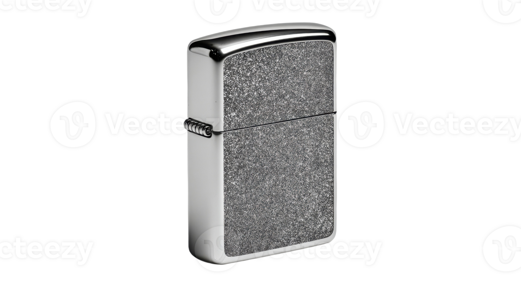 Shiny silver lighter with textured surface is displayed against a dark backdrop in a studio shot png