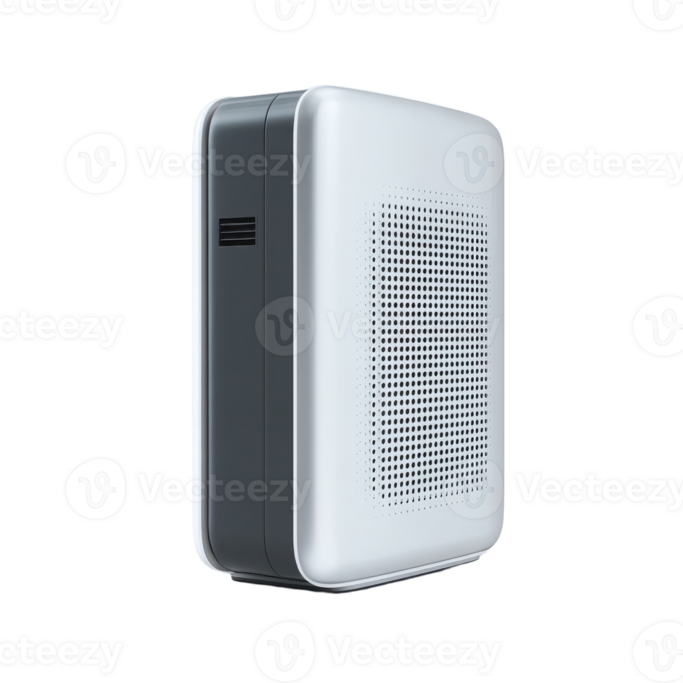 View of a portable air purifier showing its sleek design and ventilation system for indoor air quality png