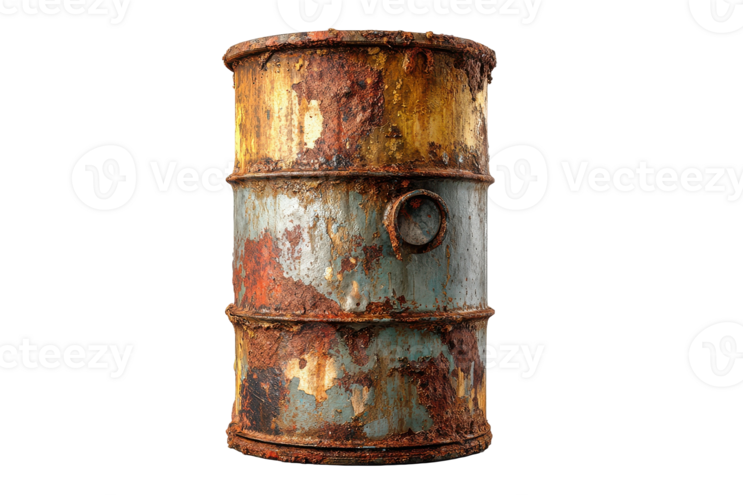Old metal barrel displays weathered texture and rust showing age and decay on the container surface png