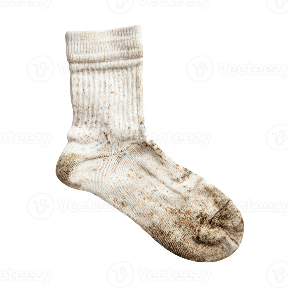 single dirty sock showcasing stains and wear after use for laundry or cleaning concepts png