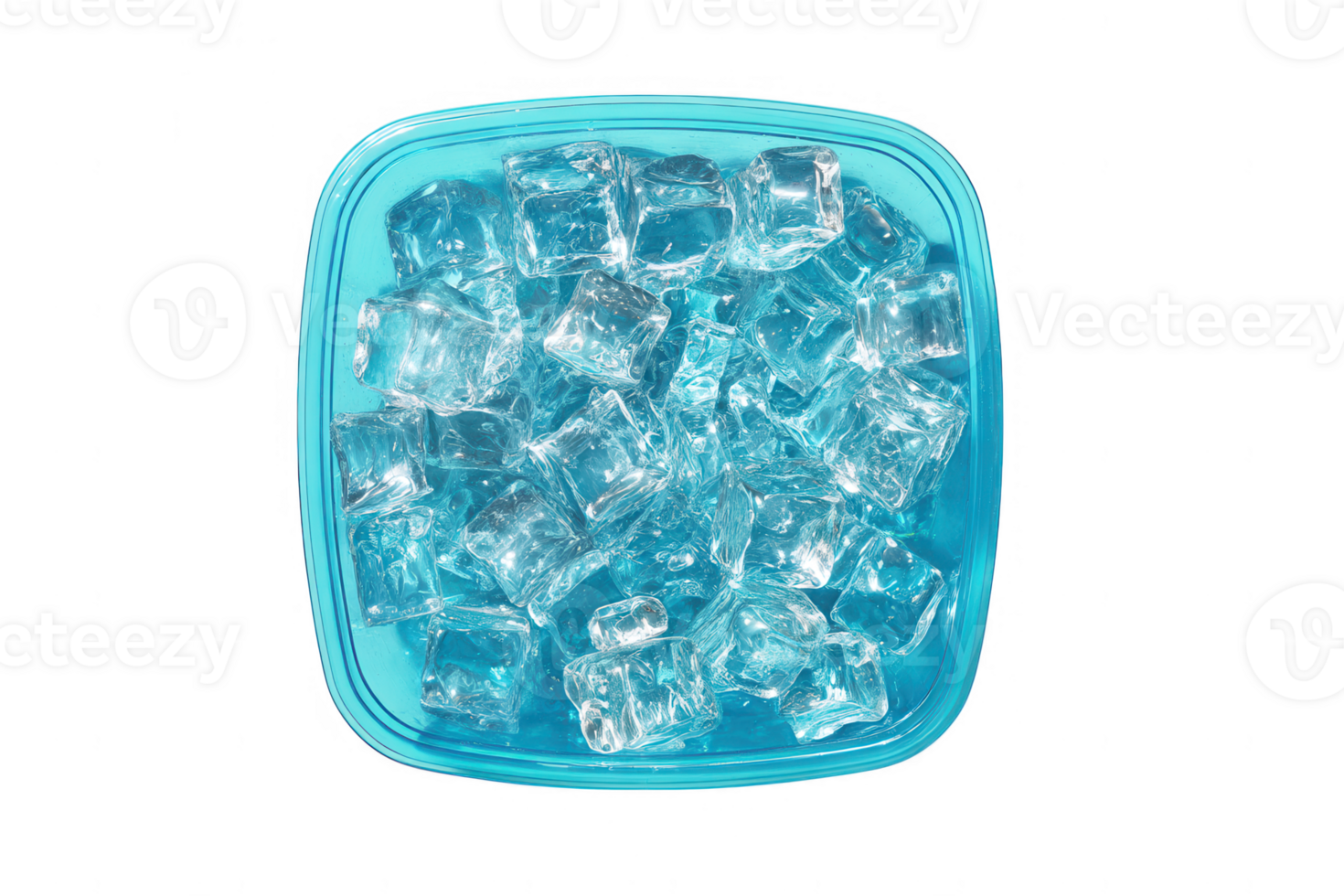 Close up view of refreshing ice cubes filling a blue container ready for drinks and chilling food png