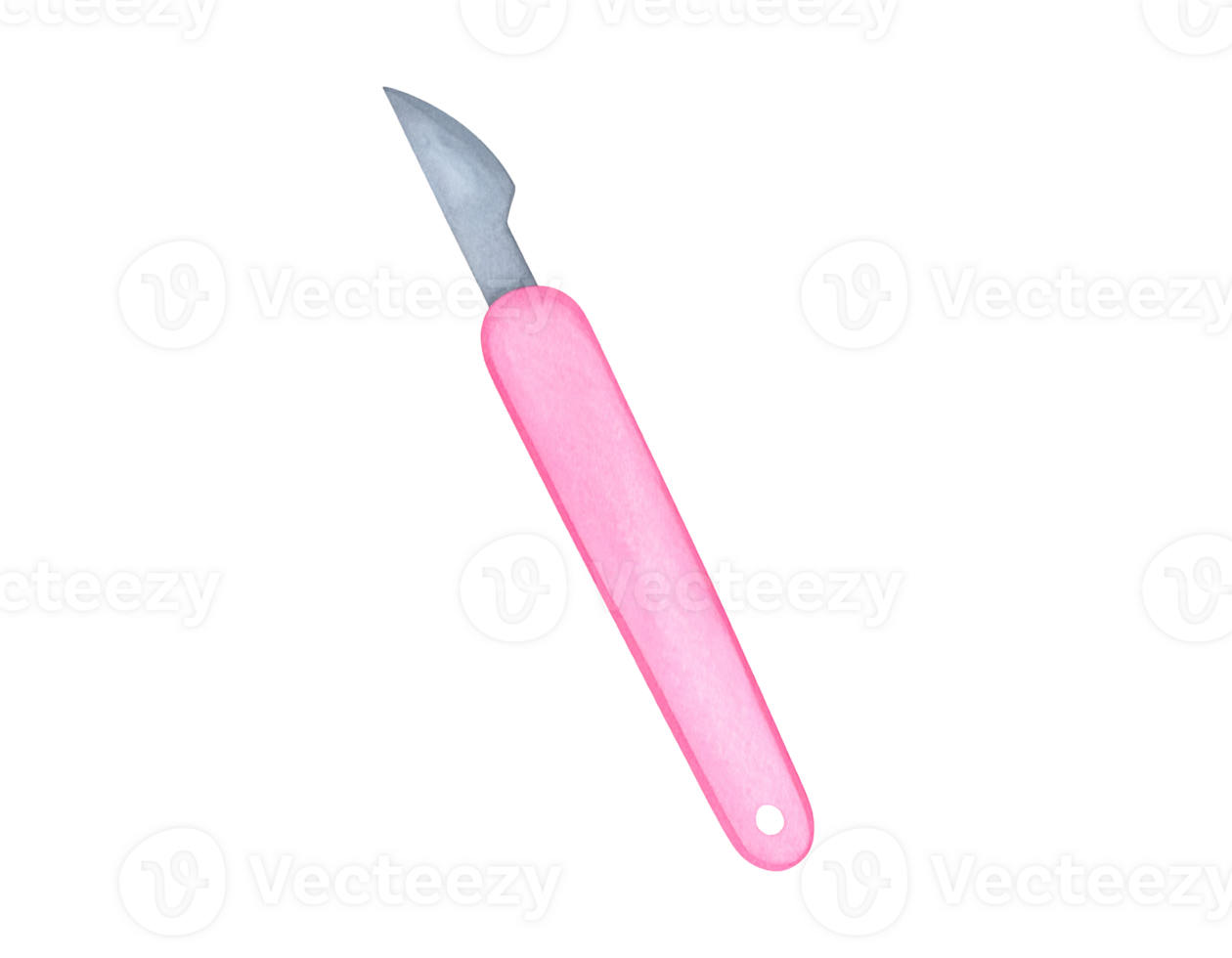 Small pink precision knife with sharp curved blade and plastic handle on isolated background png