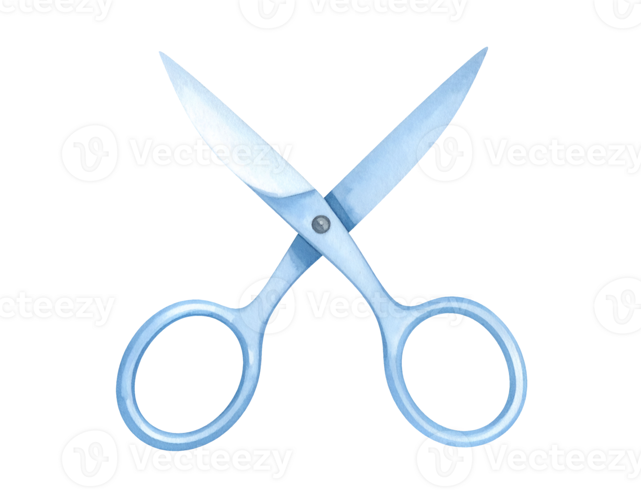 Blue metal scissors with sharp crossed blades and round finger holes for cutting fabric or paper on isolated background png