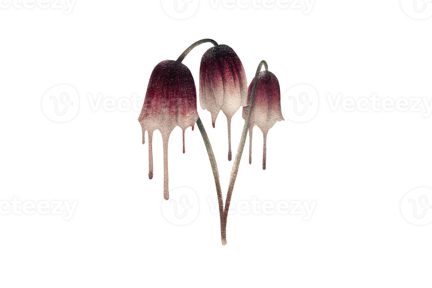 Surreal flowers dripping vintage ink in a dreamlike setting png