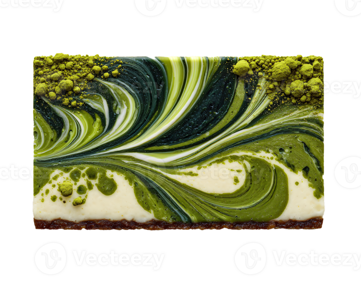Creative Matcha Green Swirl Dessert with Creamy Base and Chocolate Crust png