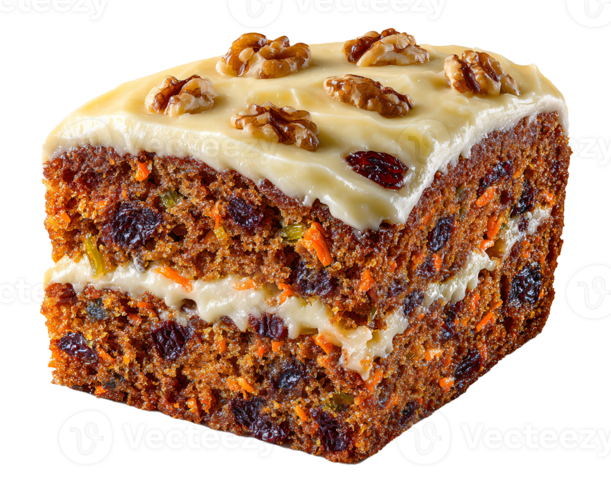 Delicious Carrot Cake Slice with Cream Cheese Frosting and Nuts png
