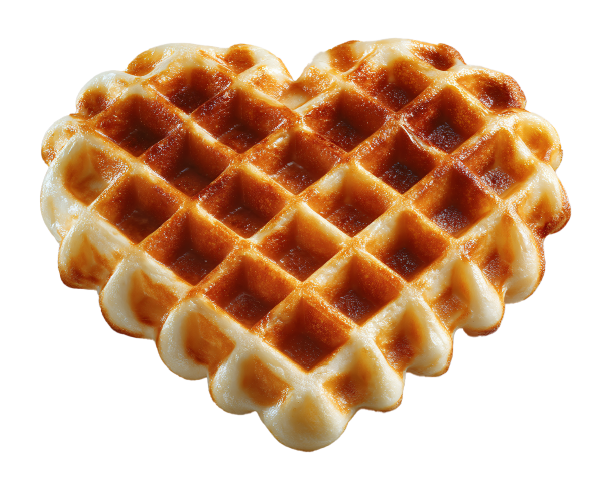 Heart-Shaped Waffle with Golden Brown Texture and Crisp Edges png