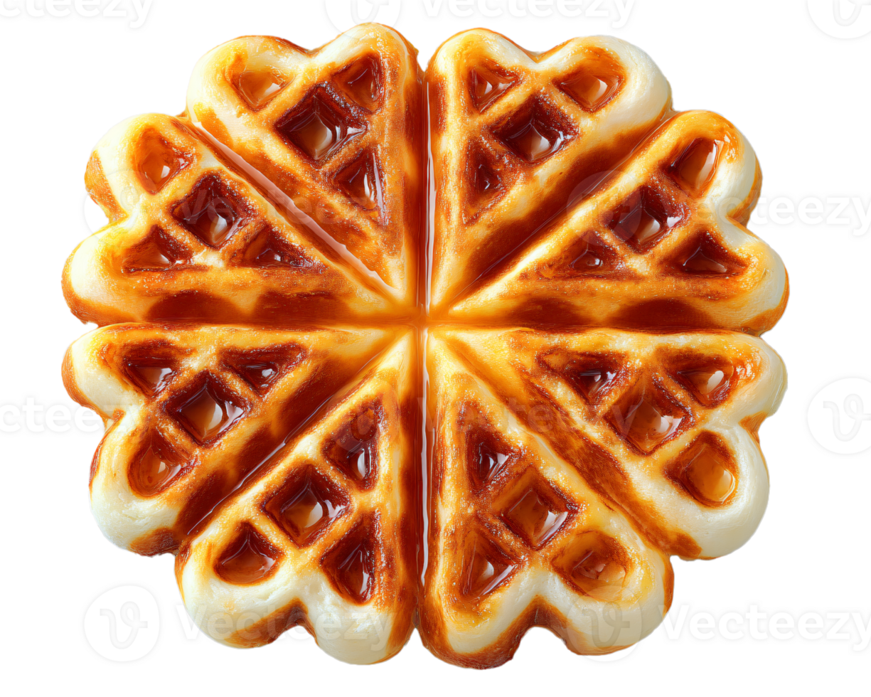 Delicious Heart-Shaped Waffle Plate from Above with Golden Brown Edges png