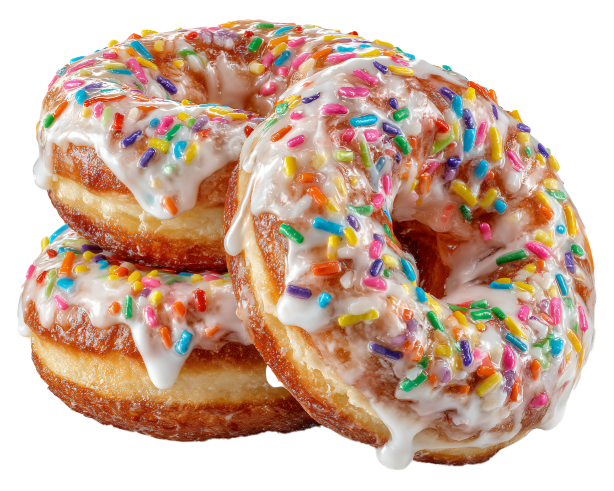 Delicious Frosted Donuts with Colorful Sprinkles png
