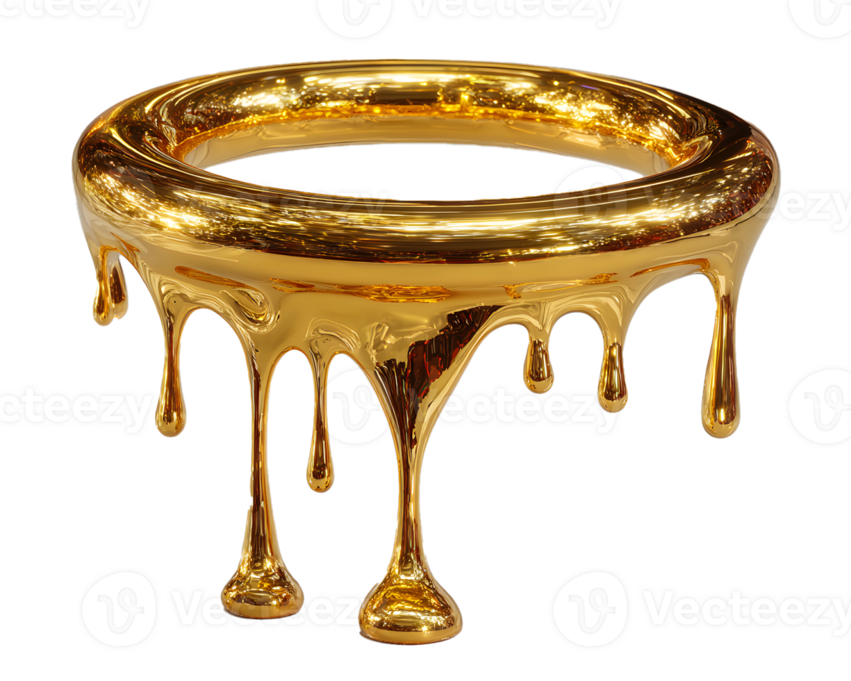 Shiny Golden Ring with Dripping Liquid Gold for Creative Projects png