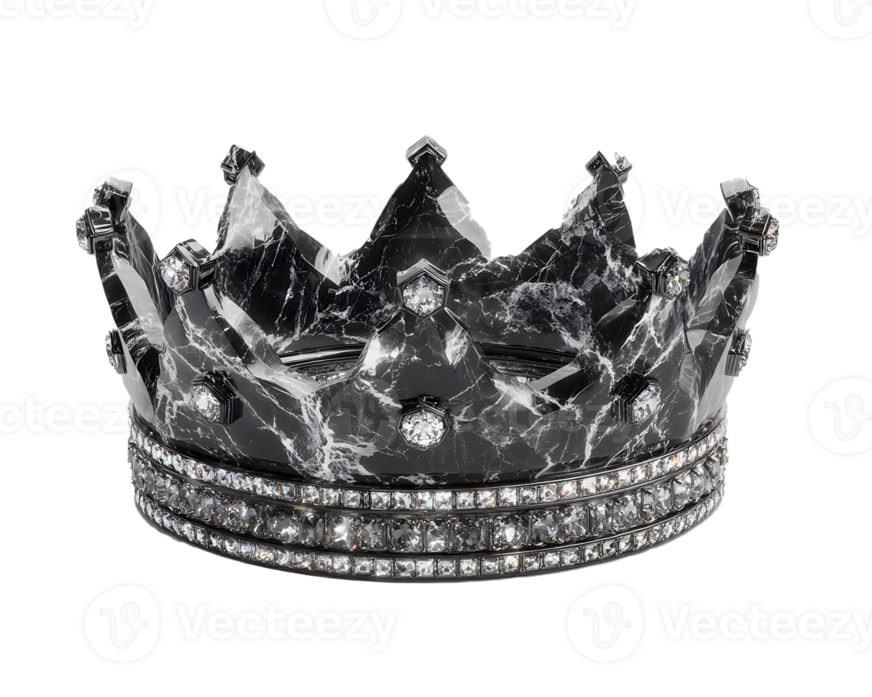 Elegant Black Marble Crown with Sparkling Gems for Royalty Themes png
