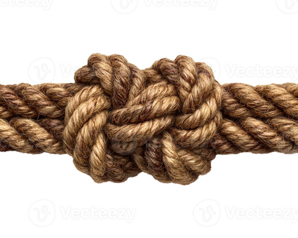 Detailed Close-Up of Intricate Brown Rope Knot Tied Securely png