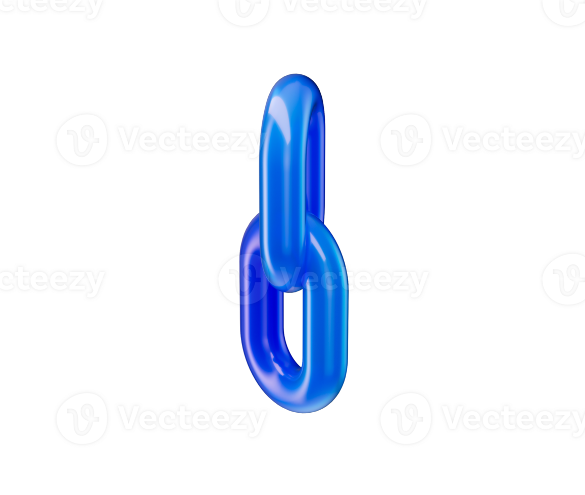 3D Gradient blue chain link icon with a glossy finish, symbolizing connection and unity. 3d illustration png