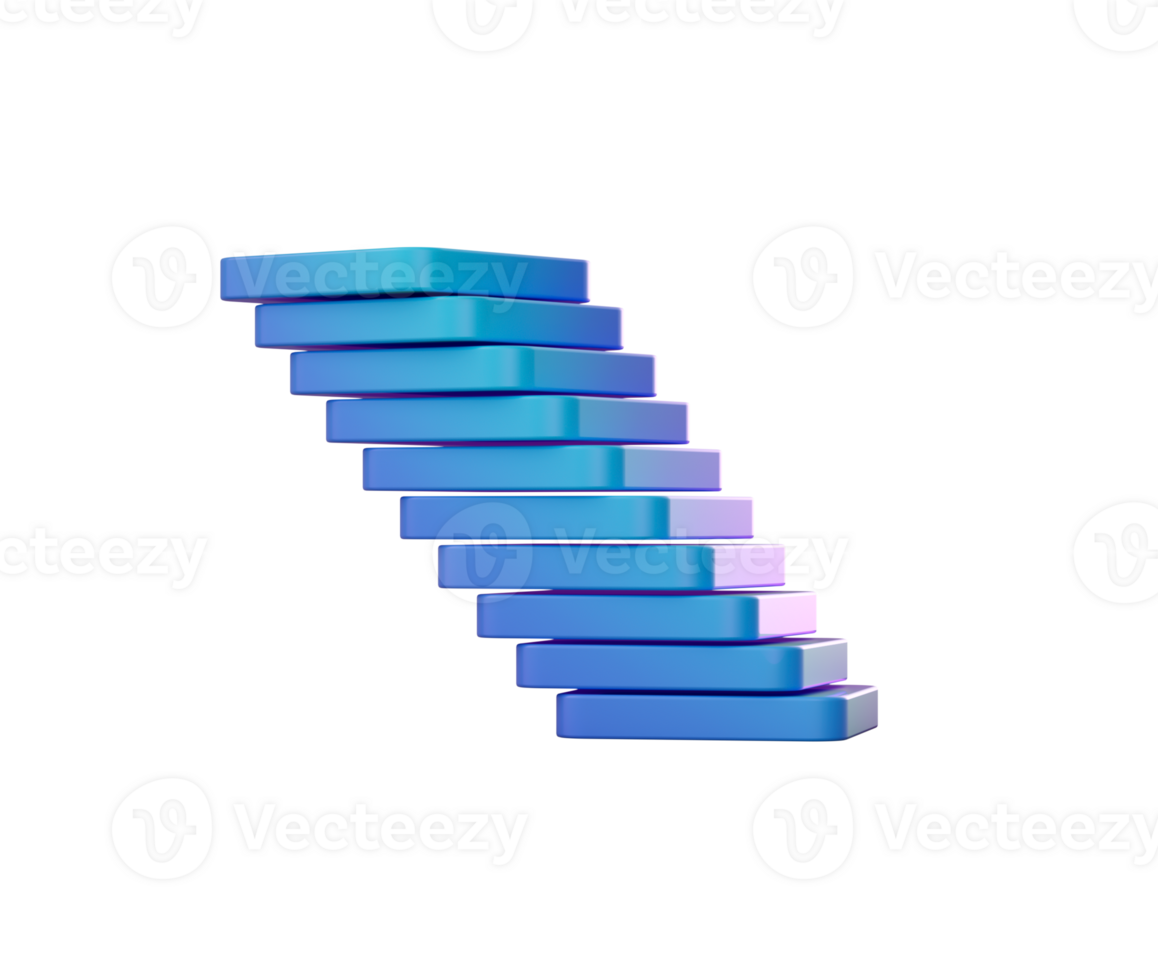 3D Stack of blue rectangular blocks, slightly offset to create a leaning tower effect. 3D Illustration png