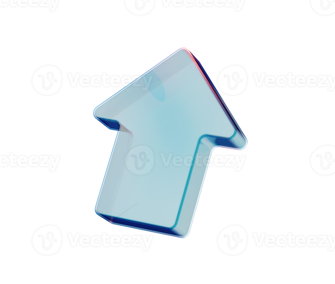 A glossy, transparent upward arrow icon, symbolizing progress, direction and growth. 3D Illustration png