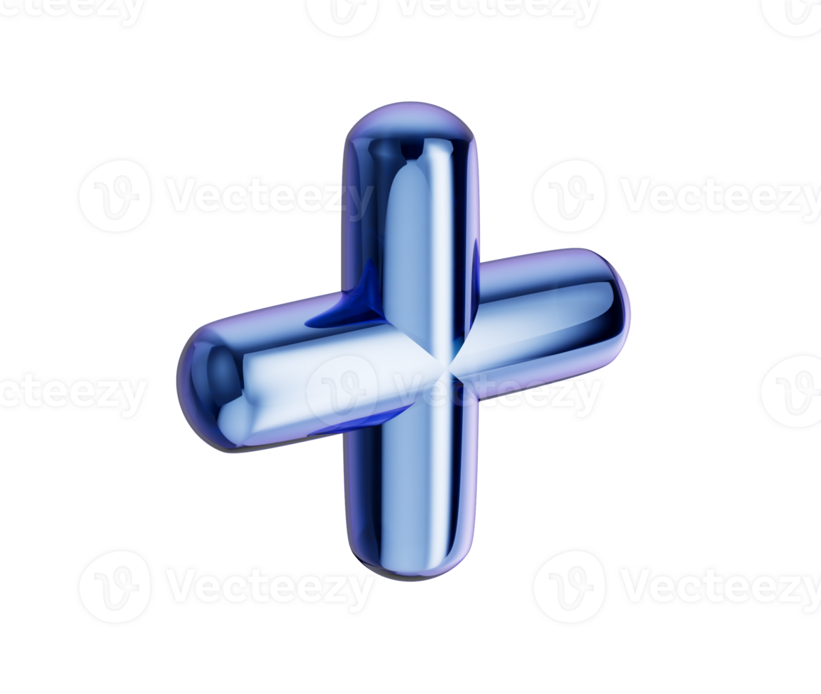 3d Dark Blue plus symbol with a smooth, reflective metallic surface and rounded edges. 3d illustration png