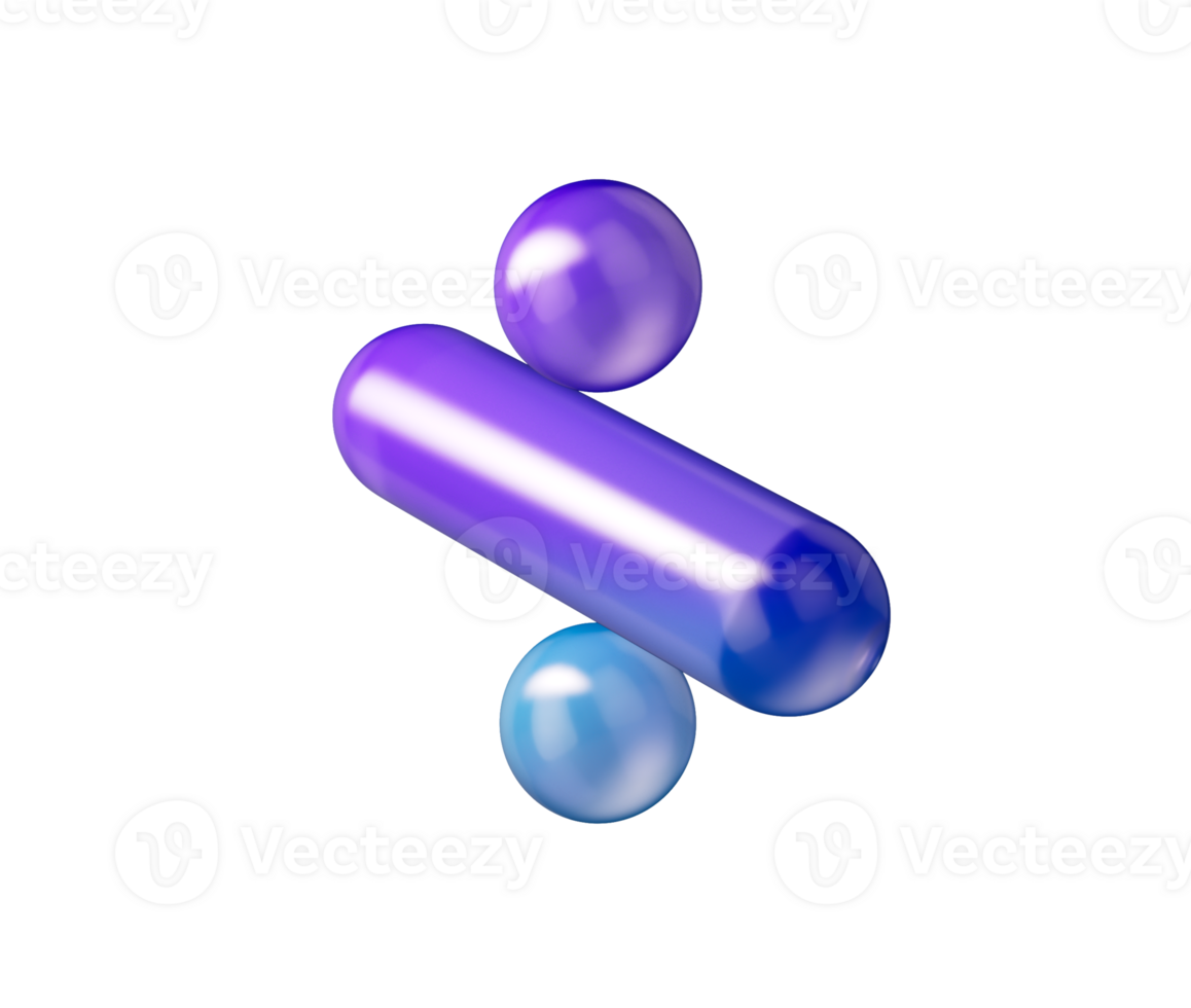 3D Division symbol with a purple-blue gradient, soft reflections and depth. 3D Illustration png