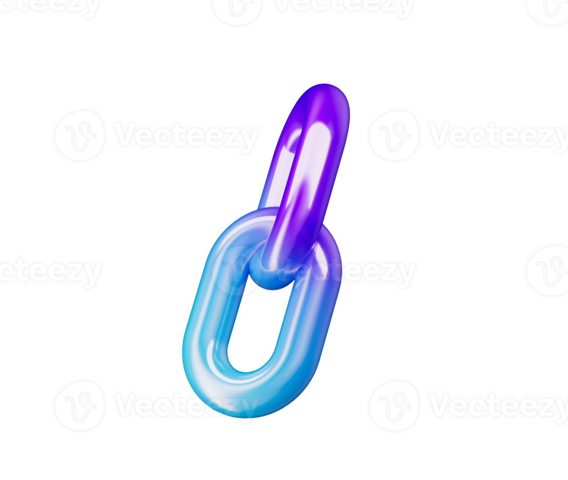 3D Chain link icon with blue and purple hues, one interlocked with the other. 3d illustration png