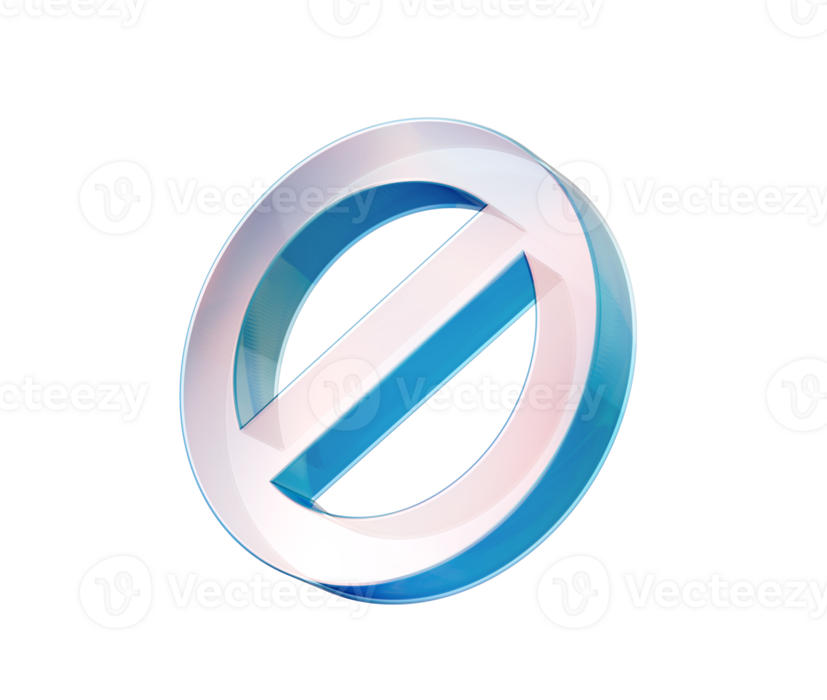 A transparent prohibition icon with a diagonal bar, symbolizing restriction. 3d illustration png
