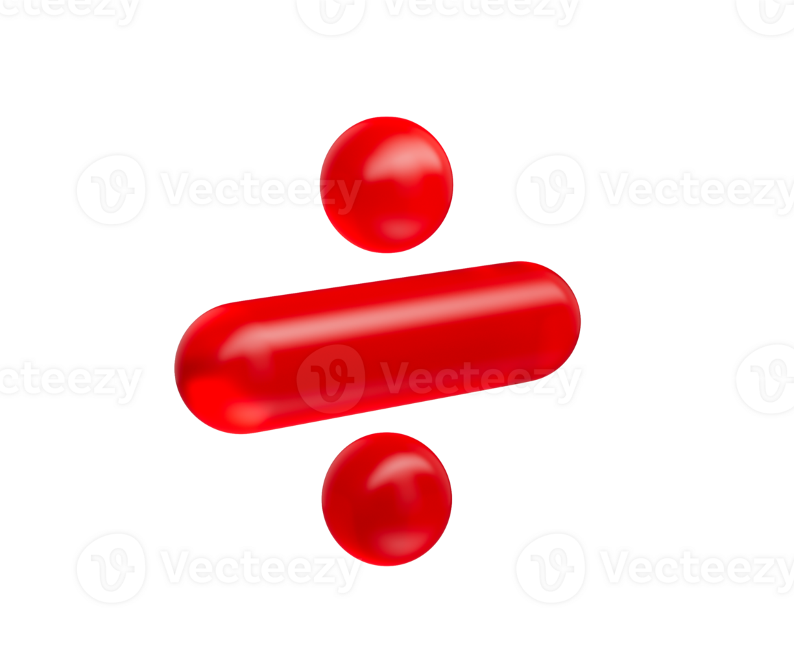 3D Vibrant red division symbol with a sleek and modern reflective appearance. 3d illustration png
