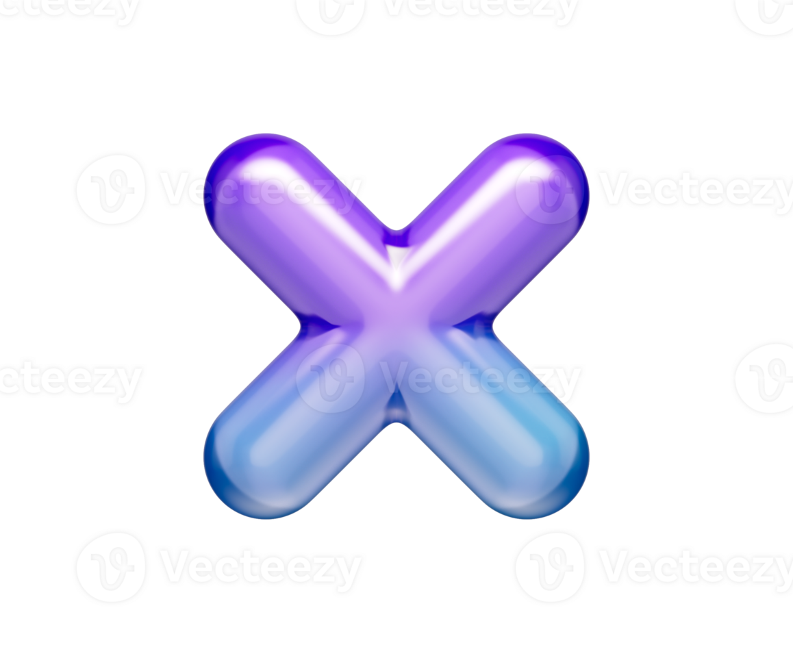 A Glossy multiply symbol with a purple-blue gradient, soft reflections and depth. 3D Illustration png