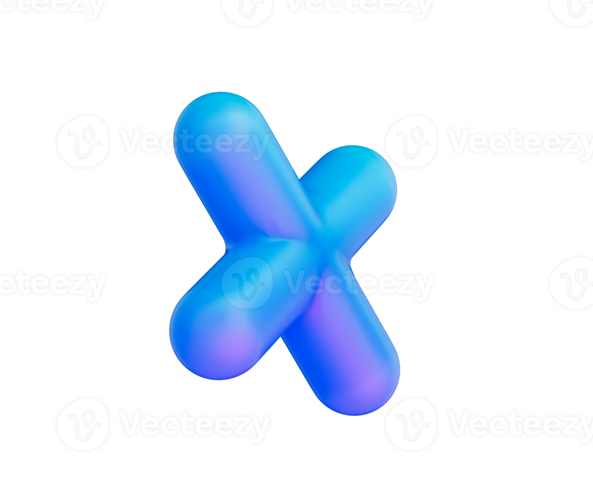 A gradient blue multiplication symbol with a smooth finish and soft lighting. 3d illustration png