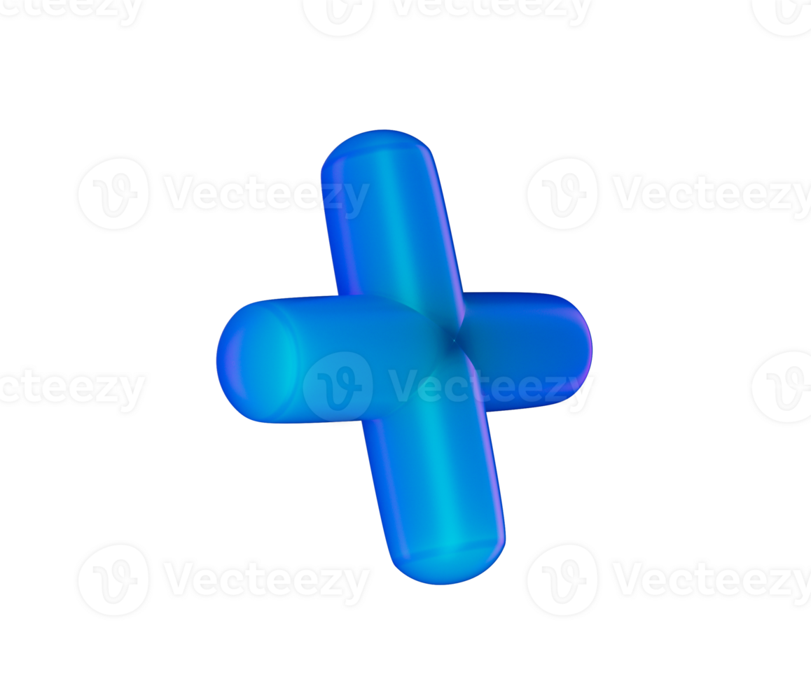 3D Matte blue plus sign with gradient finish, featuring smooth, rounded edges. 3D Illustration png