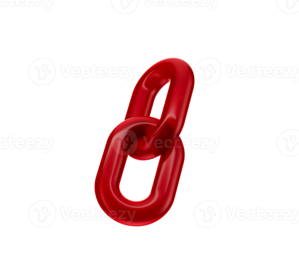 3D Vibrant red chain link icon with a glossy finish, symbolizing connection and unity. 3d illustration png