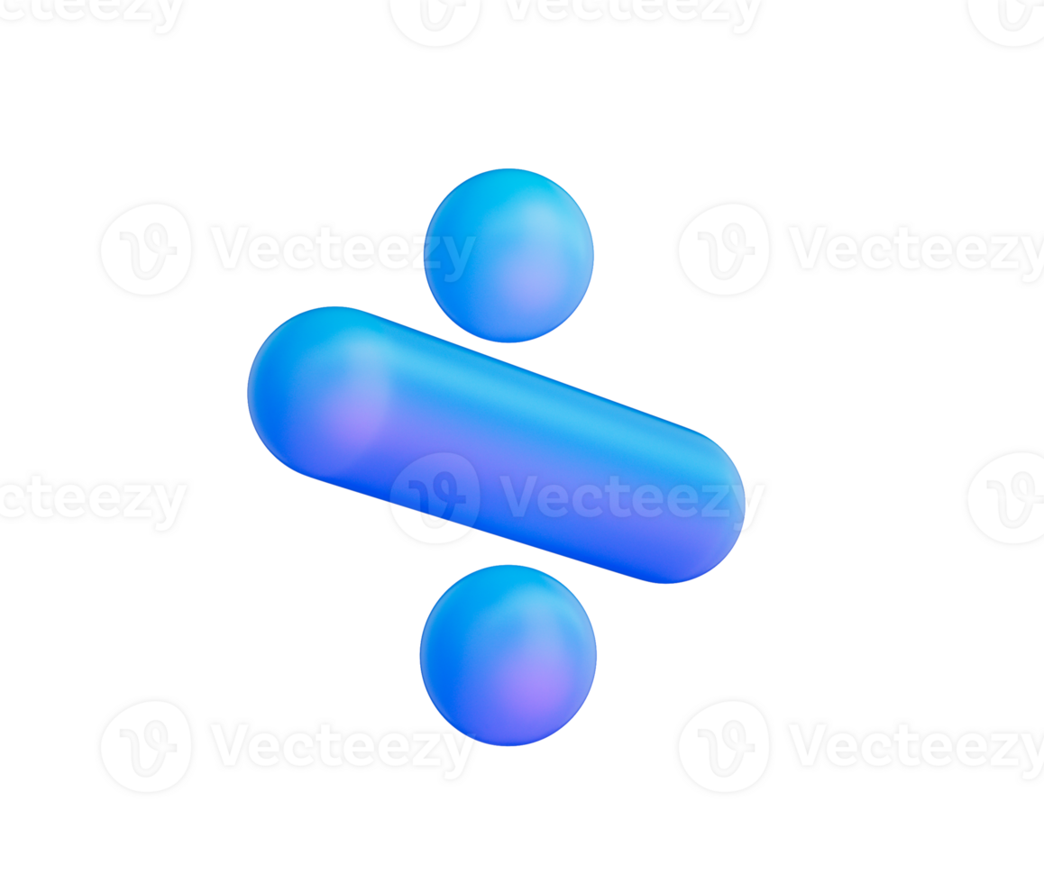 A matte blue division symbol with a smooth finish and soft lighting. 3d illustration png