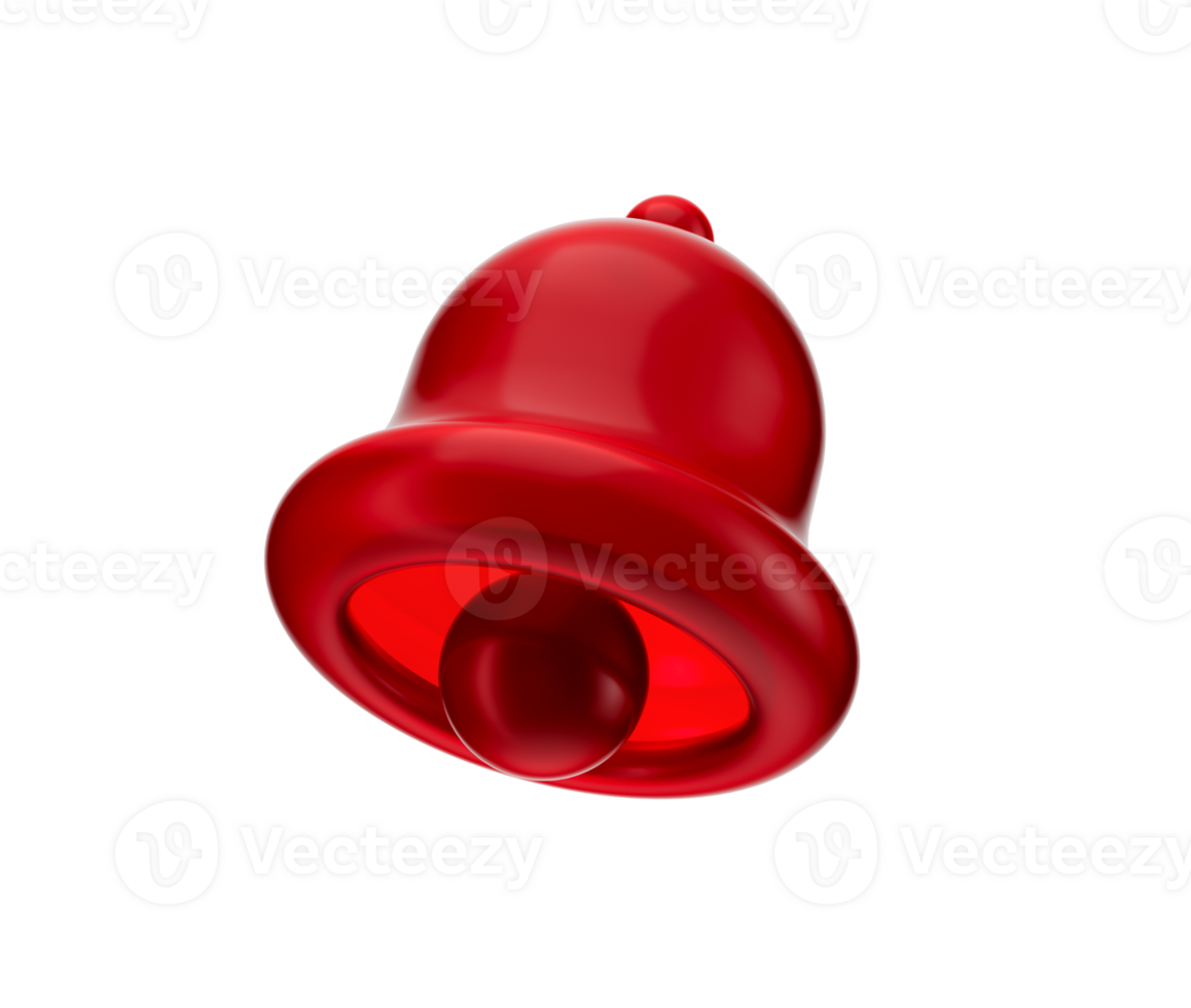 3D Vibrant Red bell icon with a glossy, smooth finish and a clapper inside. 3D Illustration. png