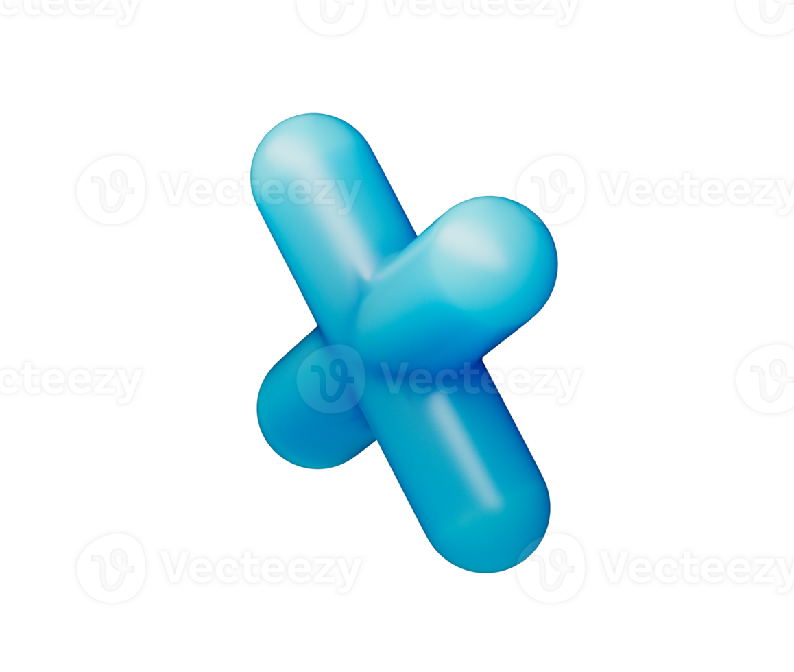A sleek matte blue multiplication symbol with a smooth finish and soft lighting. 3d illustration png