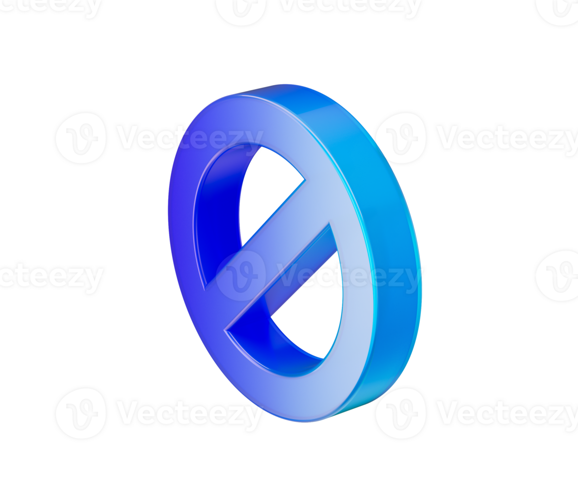 A gradient blue prohibition icon with a diagonal bar, symbolizing restriction. 3d illustration png