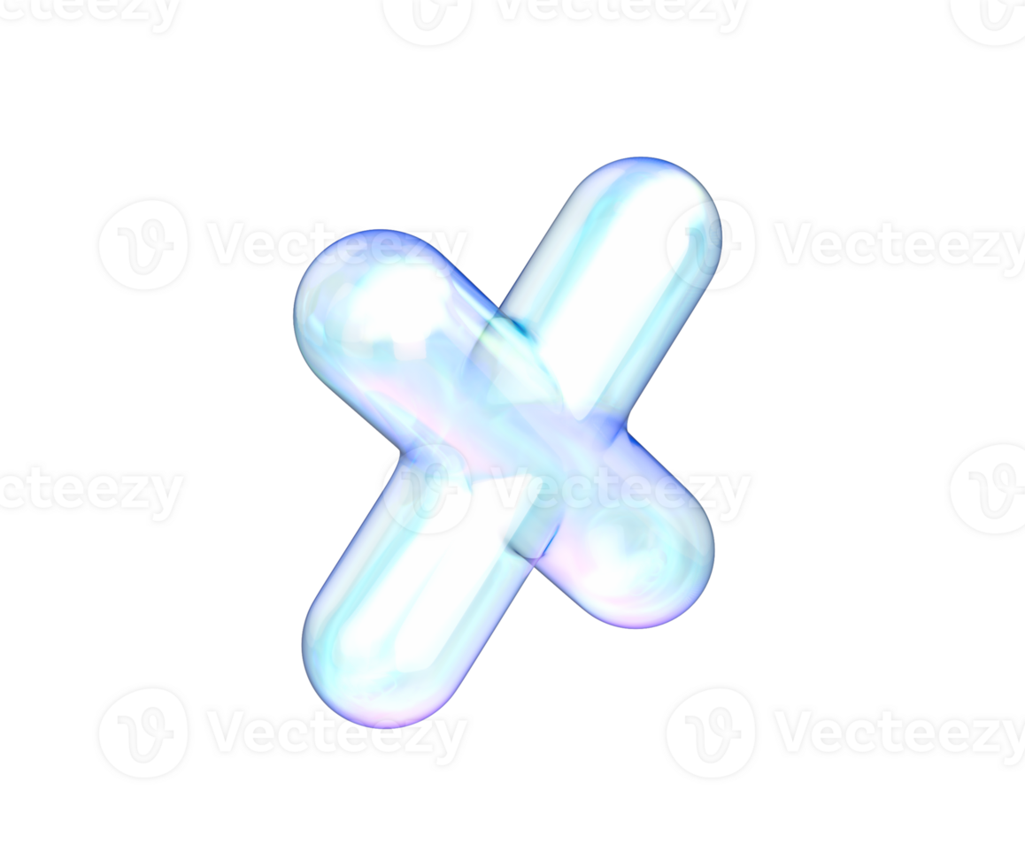 A sleek, iridescent 3D multiplication symbol with a soft, futuristic, and elegant look. 3d illustration png