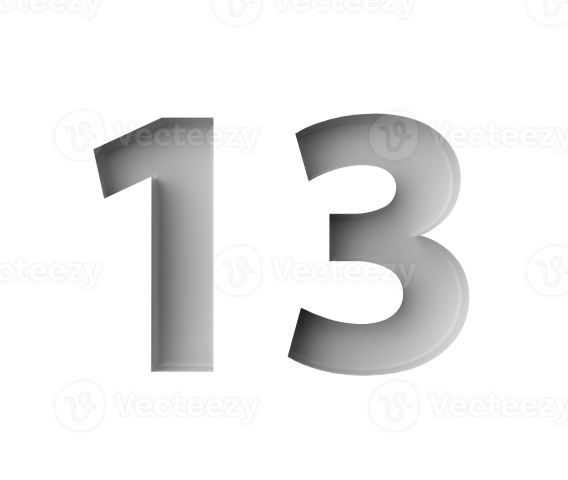 Sleek White Number 13 Thirteen With A Subtle Shadow Embossed Into Grey Background 3D Illustration png