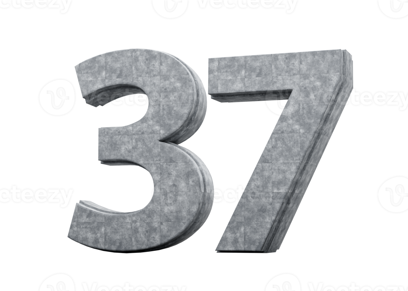 Concrete Number Thirty Seven 37 Digit Made Of Grey Concrete Stone White 3d Illustration png