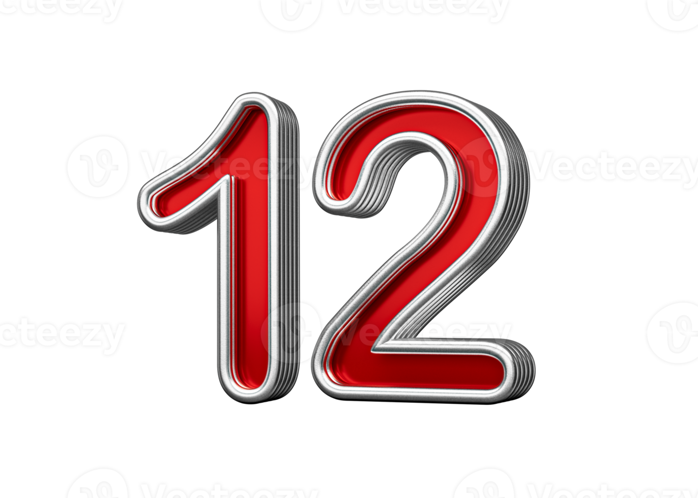 Vibrant Red Number Twelve 12 With Metallic Gleam And Beveled Edges, 3D Illustration png