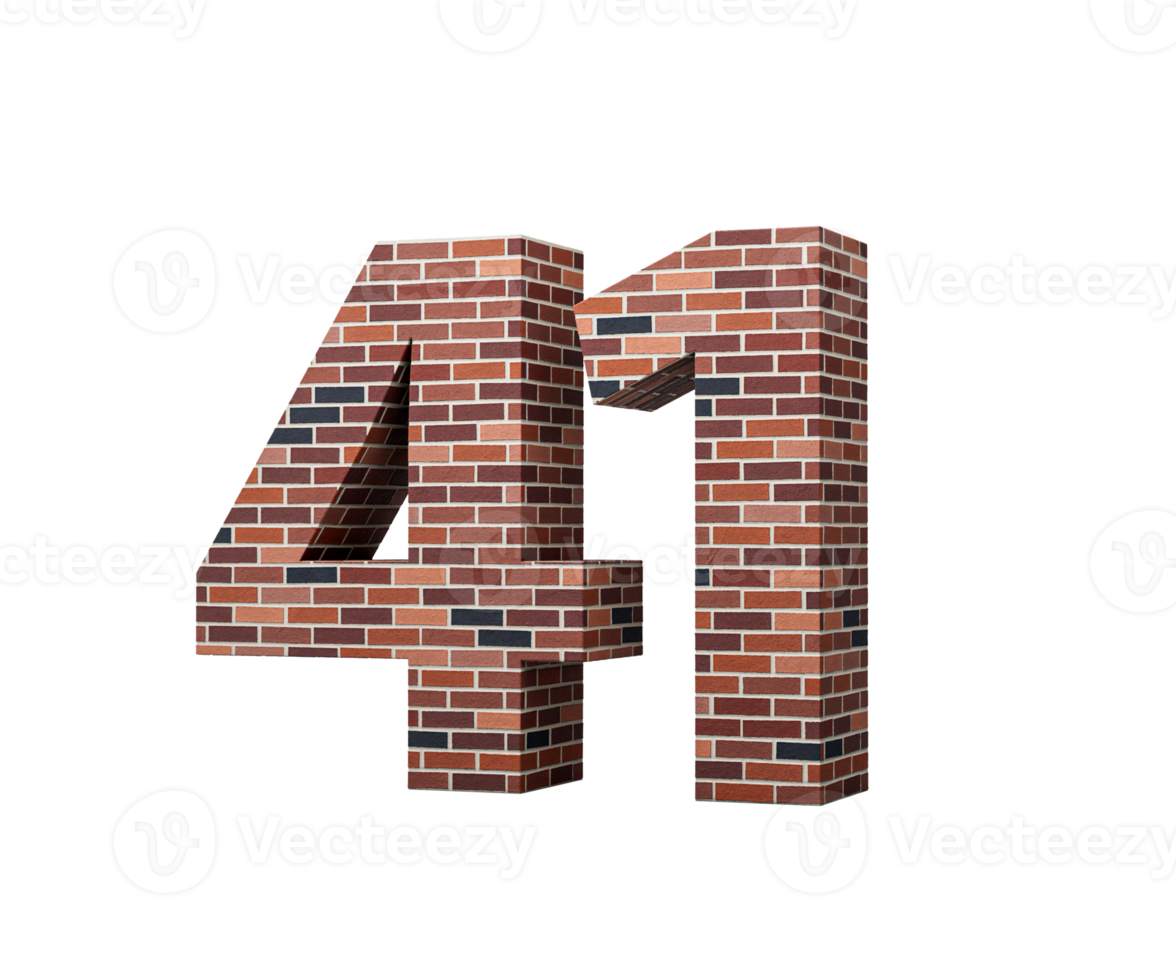 Bricks Wall Number Forty One 41 Digit Made Of Colored Wall Of Bricks 3D Illustration png